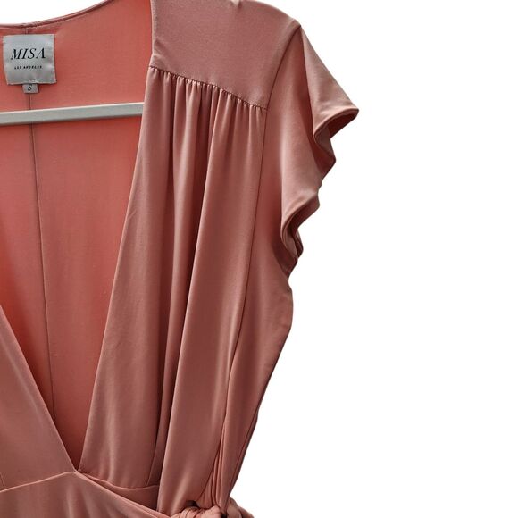 Misa Los Angeles Irina Wrap Maxi‎ Dress Small Pink Draped Formal Belted Ruffle - Picture 8 of 11